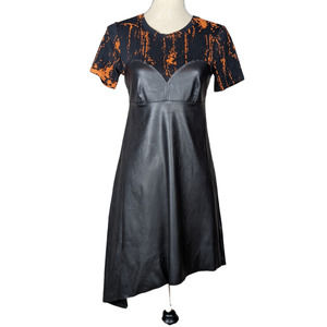 Zara Trafaluc Splatter Vegan Leather Dress Black & Orange Size Small